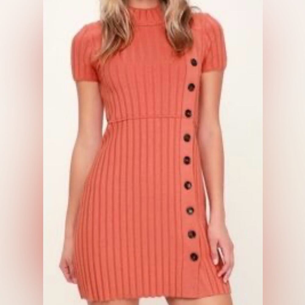 Free People Coral Ribbed Knit Dress Casual Office Workwear Academia Preppy NWT S